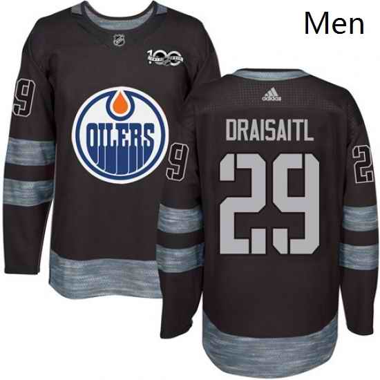 Mens Adidas Edmonton Oilers 29 Leon Draisaitl Authentic Black 1917 2017 100th Anniversary NHL Jersey